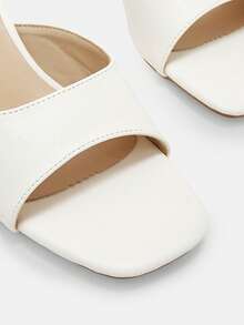 CUCCOO CURVES Women's Square Toe Electroplated Heel White Slip-On Fattened High-Heeled Sandals - White - View 4
