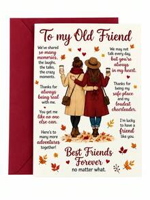 Joivida 1Pc Funny Humorous Friendship Birthday Greeting Card With Matching Envelope, Cute Playful Retro Girl Illustration Colorful Lettering Card, Sweet Friendship Anniversary Gift Card, 3 Styles Optional For Best Friend, Bestie, Sister & Close Friend - Multicolor - View 14