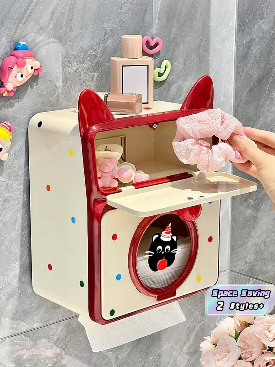 1PC Creative Wall Mounted No Drill Waterproof Tissue Box Paper Towel Holder Facial Tissue Storage Organizer Shelf Multifunctional Space Saving For Bathroom Kitchen Home Daily Use Bathroom Accessories - Multicolor - View 1