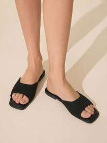 CUCCOO BASICS Fashion Classic Fabric Breathable And Comfortable Commuter Party Banquet Square Toe Flat Sole Shoes Fall Shoes - Black - View 1