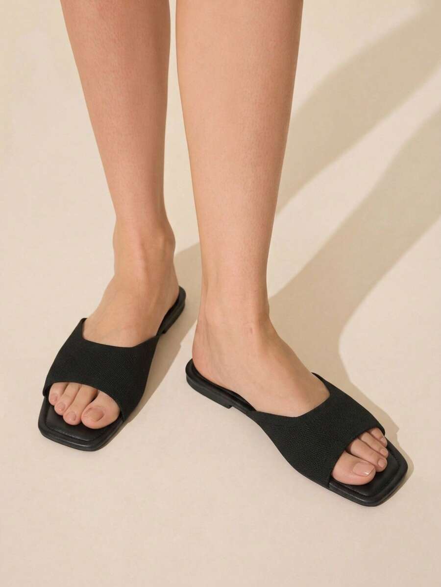 CUCCOO BASICS Fashion Classic Fabric Breathable And Comfortable Commuter Party Banquet Square Toe Flat Sole Shoes Fall Shoes - Black - View 1