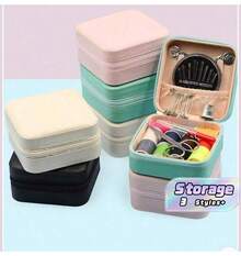 1-Piece Mini Travel Sewing Set, Artificial Leather Sewing Bag, Beginner's Small Sewing Tool Kit, Zippered Cross Stitch Storage Box (The Box Can Also Be Used As A Jewelry Storage Box After Use) - A Complete DIY Handmade - Multicolor - View 1