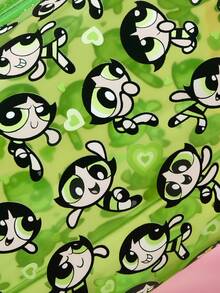 THE POWERPUFF GIRLS X SHEIN 綠色透明PVC化妝包，卡通印花防水拉鍊收納袋，可愛愛心圖案化妝收納袋，多功能旅行盥洗包，適用日常使用、文具與小物品收納 - 彩色 - 查看 4