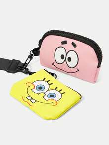 SpongeBob SquarePants | SHEIN 可愛卡通印花雙入組零錢包，輕量手腕包收納袋，適用耳機收納、零錢整理與便攜攜帶 - 海綿 - 查看 2