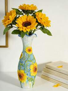 1PC Resin Sunflower Relief Vase Nordic Art Style Home Decor Flower Vase Tabletop Centerpiece For Living Room Entryway Wedding Party Gift - A - View 3
