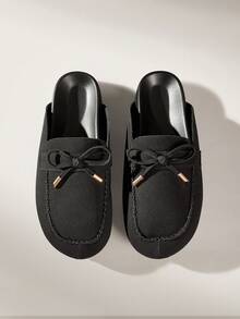 Solecia Bow Metal Bag Head Decoration Simple Retro Half Drag Single Shoes Shopping Daily Wear - Black - View 5