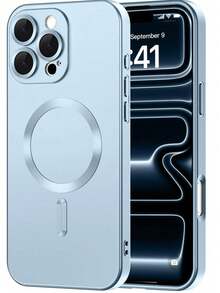 Teckwe 手機殼－新款奢華磨砂半透明磁吸手機殼，相容 iPhone 18 17 16 15 14 13 12 11 Pro Max Air，附防震框架與相機保護蓋，磨砂金屬質感，金屬漆耐磨，鏡頭保護軟框防震保護殼 - 淺藍色 - 查看 17