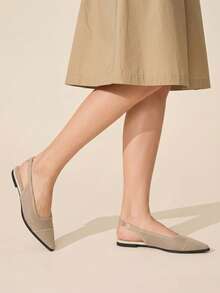 CUCCOO BASICS Apricot Hollow Back Strap Flat Shoes Pointed Toe Low Vamp Simple Gentle Style Spring And Summer Breathable Closed Toe Shoes Fall Shoes - Apricot - View 6