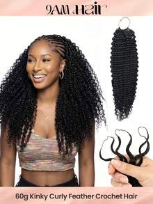 Boho Braids 60克50股卷曲真人钩编发，适合女性，长度14-22英寸，缅甸卷发束，100%真人发，预先分离，隐形奇迹结，羽毛钩编真人发，波西米亚风接发，自然黑1B# - S1B - 查看 2