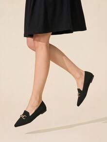 CUCCOO BASICS Stylish Black Knitted Comfortable Breathable Loafers Commuting Dating Party Shopping Party Holiday Vacation Ladies Flat Shoes - Black 1 - View 6