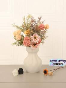 1PC Standard Size Textured Pleated Crinkle Effect Vase Flower Holder With Unique Wavy Surface For Home Living Room Tabletop Desktop Floral Arrangement Display Decorative Centerpiece Sturdy Non Slip Base Easy Clean Versatile Use Home Decor Essential - A - View 1