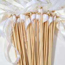 50pcs White Ribbon Wands Fairy Sticks WeddingTwirling Lace Streamers With Golden Silver Bell Party Cheering Prop Favor For Wedding, Christmas,BridalShower, Holiday Decor,Engagement, Anniversary,New Year,Photo Booth,Wedding Send-Off,Handheld Streamers - White - View 3
