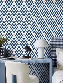 1PC Self Adhesive Removable Peel And Stick Instant Apply Wallpaper Blue White Geometric V Arrow Pattern Decorative Wall Sticker For Living Room Bedroom Kitchen Cabinet Furniture Makeover Home Interior Wall Decor Renovation Easy DIY Install - multicolor - View 2