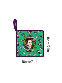 Frida Kahlo X SHEIN 1件/2件裝可愛卡通印花廚房隔熱墊套組，烘焙必備隔熱墊，有效隔絕熱源，單件/組合可選 - 綠色 - 查看 3
