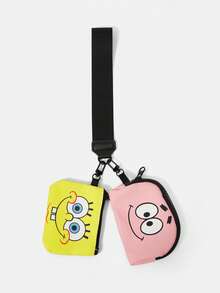 SpongeBob SquarePants | SHEIN 可愛卡通印花雙入組零錢包，輕量手腕包收納袋，適用耳機收納、零錢整理與便攜攜帶 - 海綿 - 查看 1