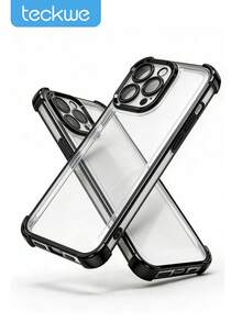 Teckwe Phone Case: Luxurious Four-Corner Anti-Fall Shockproof Electroplated Transparent Phone Case, Compatible With IPhone 18/17/16/15/14/13/12/11 Pro Max Plus Air, Transparent Anti-Drop Design, Suitable For 17Pro And 17ProMax, Soft Frame, Minimalist Style, Protects The Phone - Black - View 1