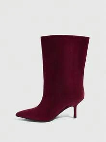 Daringsoles Burgundy Fashion Soft Fabric Sexy Stiletto Heel Ankle Boots Fall Boots - Deep burgundy - View 4