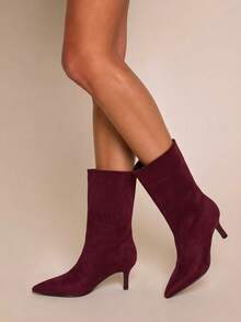Daringsoles Burgundy Fashion Soft Fabric Sexy Stiletto Heel Ankle Boots Fall Boots - Deep burgundy - View 6