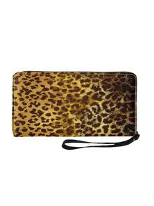 1PC PU Leather Long Zipper Wallet With Wrist Strap Multi Card Slots Large Capacity Classic Leopard Print Texture Clutch Purse Portable Phone Money Card Organizer For Daily Travel Casual Use Unisex Fashion Accessory - Multicolor - View 11