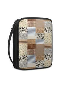 1PC Durable Polyester Book Carrying Case With Comfortable Top Handle Two Way Zipper Vintage Patchwork Floral Striped Plaid Print Portable Book Storage Protective Bag For Daily Commute Travel Outdoor Weekend Trip Book Organizer - Multicolor - View 6