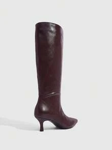 Daringsoles 女款尖頭貓耳高筒靴，秋冬新款軟皮薄款膝下低跟靴 2026 秋冬新款尖頭貓耳高筒靴 - 咖啡棕 - 查看 3