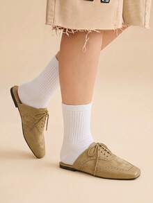 CUCCOO EASI Retro Square Toe Khaki Closed Toe Flats, Comfortable And Versatile, Slingback Shoes After Commuting, Women Fall Shoes - Khaki straps - View 3