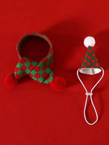 PETSIN Pet Christmas Party Hat And Knitted Scarf Set, Xmas Pom Pom Costume Accessories For Cats Small Dogs, Holiday Photo Props - Multicolor - View 12