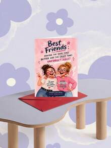 Joivida 1Pc Funny Humorous Friendship Birthday Greeting Card With Matching Envelope, Cute Playful Retro Girl Illustration Colorful Lettering Card, Sweet Friendship Anniversary Gift Card, 3 Styles Optional For Best Friend, Bestie, Sister & Close Friend - Multicolor - View 2