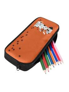 1PC 600D Polyester Large Capacity Pencil Case Cute Dalmatian Dog Coffee Bean Print Zipper Closure Stationery Storage Pouch Multi‑Functional Pen Bag For Student Office Travel Daily Use - Multicolor - View 4