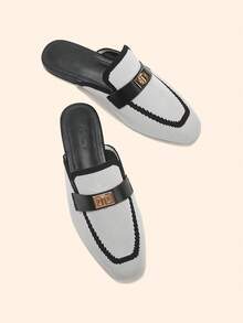 CUCCOO BASICS Breathable Closed Toe Female 2026 Summer Black And White Striped Metal Buckle Flat Bottom Slouchy Mules Wear Commuter Shoes Fall Shoes - Black and White - View 1