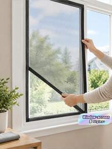 1pc Window Mesh Screen, Mosquito Proof Netting, Drill-Free Self-Adhesive, Simple To Install. Durable Fiberglass Fabric For Ventilation & Mosquito Blocking, Removable Washable Reusable. Fits Ideal For Kitchen, Home, Apartment And Daily Household Use. - black - View 1