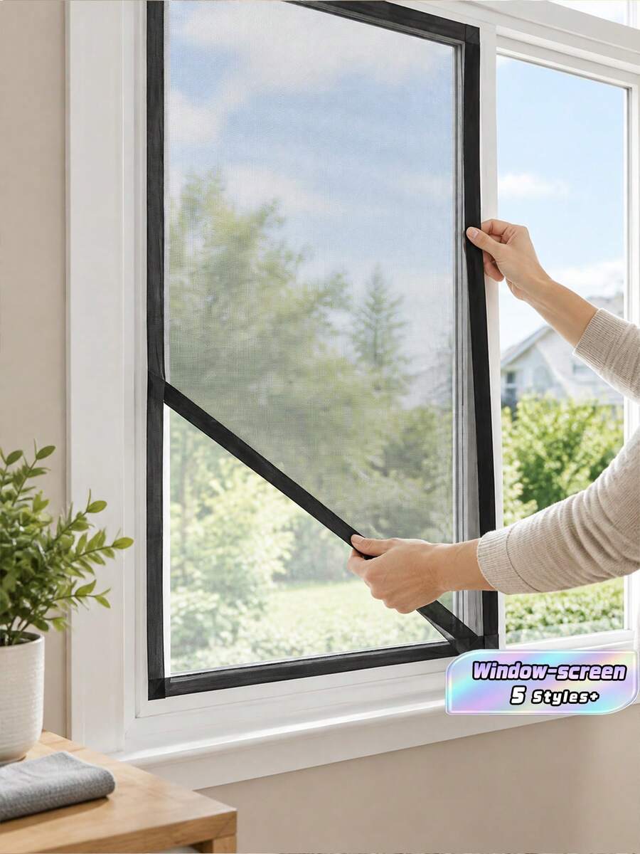 1pc Window Mesh Screen, Mosquito Proof Netting, Drill-Free Self-Adhesive, Simple To Install. Durable Fiberglass Fabric For Ventilation & Mosquito Blocking, Removable Washable Reusable. Fits Ideal For Kitchen, Home, Apartment And Daily Household Use. - black - View 1