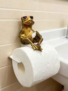 1PC Resin Hand Painted Wall Mounted Gold Frog Fashion Glasses Beer Toilet Paper Holder For Bathroom Kitchen Novelty Animal Decor Funny Gift Ornament Home Decor Accessory - Multicolor - View 6