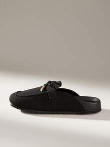 Solecia Bow Metal Bag Head Decoration Simple Retro Half Drag Single Shoes Shopping Daily Wear - Black - View 3
