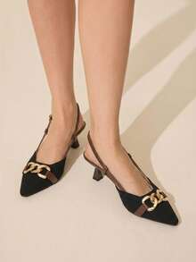 CUCCOO BASICS Women's Fashion Fabric Pointed High-Heeled Shoes, Suitable For Christmas And Spring Wear Fall Shoes - Black - View 2