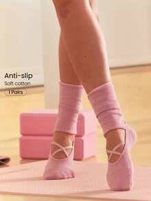 GLOWMODE 1 Pasang Kaos Kaki Katun Lembut Bernapas dengan Tali Jala Bergaris untuk Cengkeraman, Cocok untuk Barre, Balet, Pilates, Studio Tari, dan Aktivitas Kasual Sehari-hari - Dusty Rose - View 1