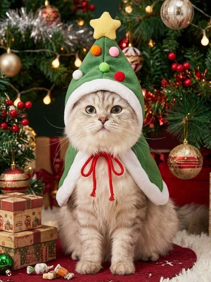 PETSIN 1 Buah Jubah Hijau Natal untuk Kucing dan Anjing Kecil, Kostum Festival, Jubah Hijau untuk Cosplay. - Hijau - View 1