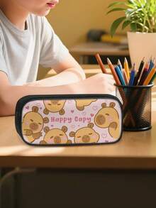 1PC 600D Polyester Large Capacity Pencil Case Cute Capybara Heart Pattern Print Zipper Closure Stationery Storage Pouch Multi‑Functional Pen Bag For Student Office Travel Daily Use - Multicolor - View 2
