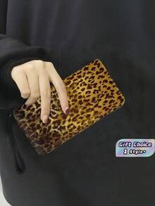 1PC PU Leather Long Zipper Wallet With Wrist Strap Multi Card Slots Large Capacity Classic Leopard Print Texture Clutch Purse Portable Phone Money Card Organizer For Daily Travel Casual Use Unisex Fashion Accessory - Multicolor - View 1