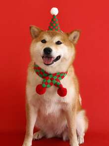 PETSIN Pet Christmas Party Hat And Knitted Scarf Set, Xmas Pom Pom Costume Accessories For Cats Small Dogs, Holiday Photo Props - Multicolor - View 11