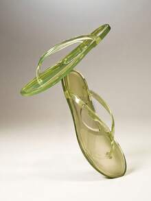 SHEIN Solezae Women's Round Toe Jelly Basic Flip Flop Jelly Sandals - Green - View 10