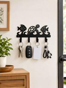 1PC Black Iron Wall Mounted Hook Rack Coastal Nautical Sea Turtle Fish Ocean Wave Pattern Decorative Towel Key Coat Hanger Organizer For Bathroom Entryway Door Back Home Storage Housewarming Gift Beach Style Wall Decor - View 7