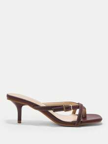 CUCCOO CURVES Women's Square Toe Heel Burgundy Toe Plus Fat High-Heeled Sandals - Burgundy - View 2