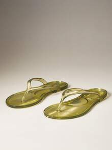 SHEIN Solezae Women's Round Toe Jelly Basic Flip Flop Jelly Sandals - Green - View 8