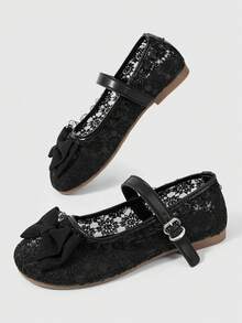 ROMWE Kawaii Women's Fashionable & Sweet Bow Decor Flats Valentine's Day Fall Shoes - Black + Lace Bow - View 5