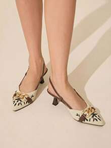 CUCCOO BASICS Women's Fashion Fabric Pointed High-Heeled Shoes, Suitable For Christmas And Spring Wear Fall Shoes - Black and white 1 - View 2