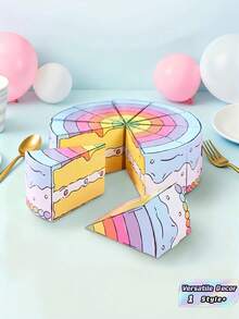 10 PCS Triangle Cake Shaped Gift Boxes With Ribbons Rainbow Pattern Square Decorative Party Boxes And Decorations For Birthday Wedding Bridal Shower Anniversary Celebration Home Table Centerpiece Supplies - View 1