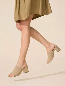 CUCCOO BASICS Spring And Summer Weaving Square Top Hollow High-Heeled Mules Mop, Breathable Open-Toe Mop - Gold - View 6