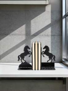 2/4PCS Metal Iron Rustproof Sturdy Creative Rearing Horse Silhouette Cutout Bookend Bookshelf Organizer For Desktop Home Office Desk Study Room Decorative Gift - View 3