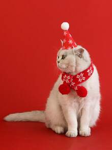 PETSIN Pet Christmas Party Hat And Knitted Scarf Set, Xmas Pom Pom Costume Accessories For Cats Small Dogs, Holiday Photo Props - Multicolor - View 14